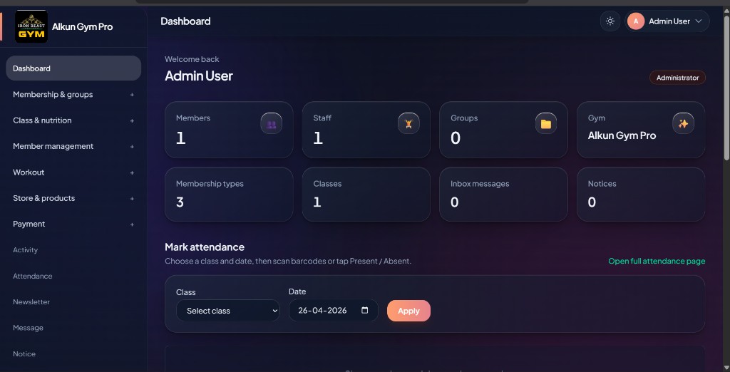 Gym Pro dashboard preview